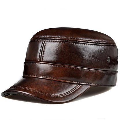 Leather Hat For Men's Warm Flat Top Ear Protection