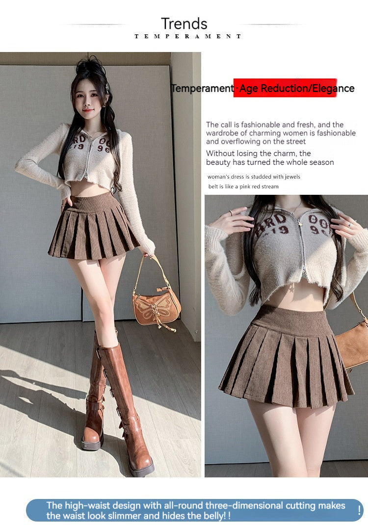 Autumnwinter High Waist Petite Sexy Slimming A- Line Pleated Skirt