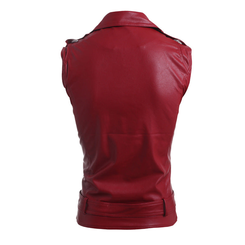 Zip-fit slim lapel short PU leather vest
