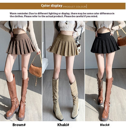 Autumnwinter High Waist Petite Sexy Slimming A- Line Pleated Skirt
