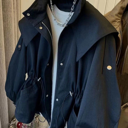 Lapel Hooded Trench Coat Coat Waist-tight Slimming Sense Of Design