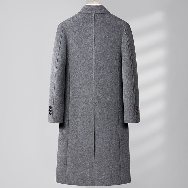 Autumn And Winter Woolen Coat Overknee Long Double Breasted Oblique Pocket