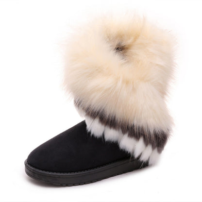 Winter Snow Boots Thick Fluffy Fox Fur Waterproof Non-slip Warm Cotton
