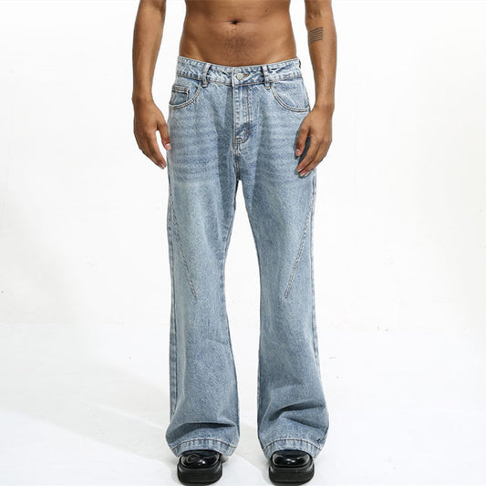 بنطال جينز مستقيم اللون أبيض مغسول على الطراز الأمريكي للرجال