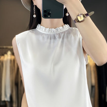 Women's Spring And Summer Solid Color Loose Thin Top Satin Vest