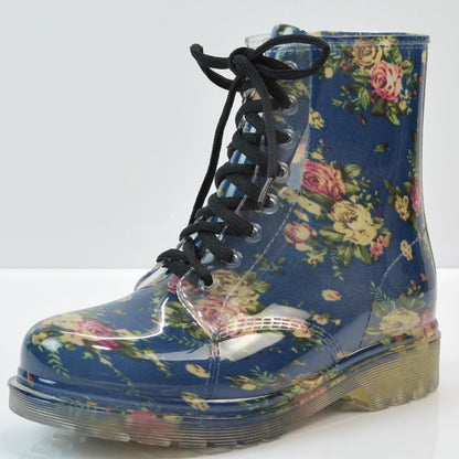 Fashion Summer Ladies Transparent Floral Rain Boots Martin Warm Water Shoes