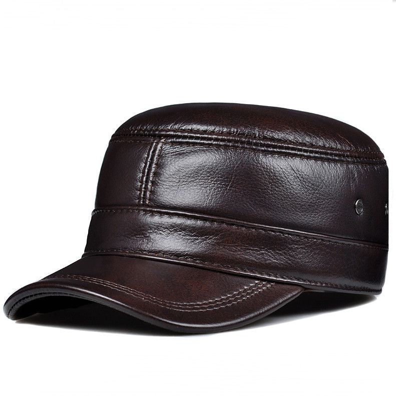 Leather Hat For Men's Warm Flat Top Ear Protection