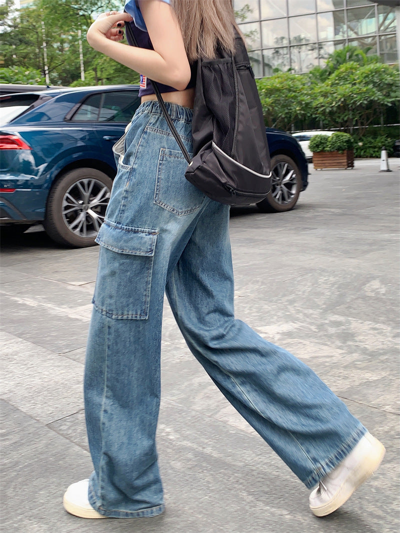 American High Street Drawstring Elastic Waist Jeans Women