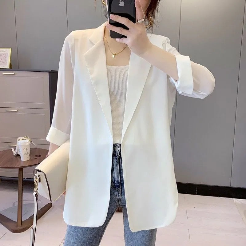 WomenLoose Sunscreen Clothes Mid-length Air Conditioning Cardigan Chiffon Small Suit Jacket
