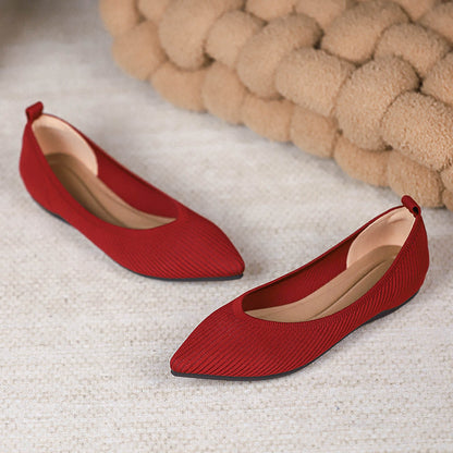 Pointed Toe Shallow Mouth Knitted Woven Flat Pumps Women