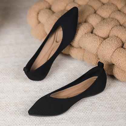 Pointed Toe Shallow Mouth Knitted Woven Flat Pumps Women