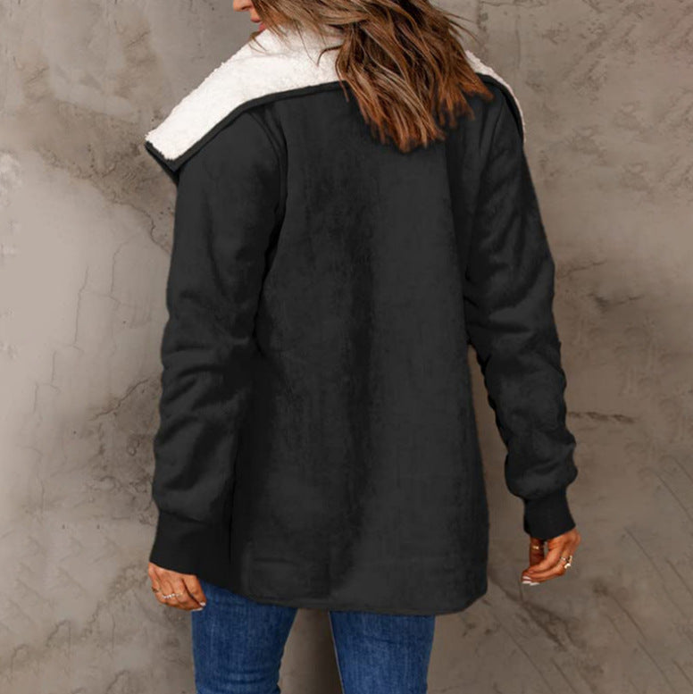 Women's Long-sleeved Suede Lambswool Warm Coat