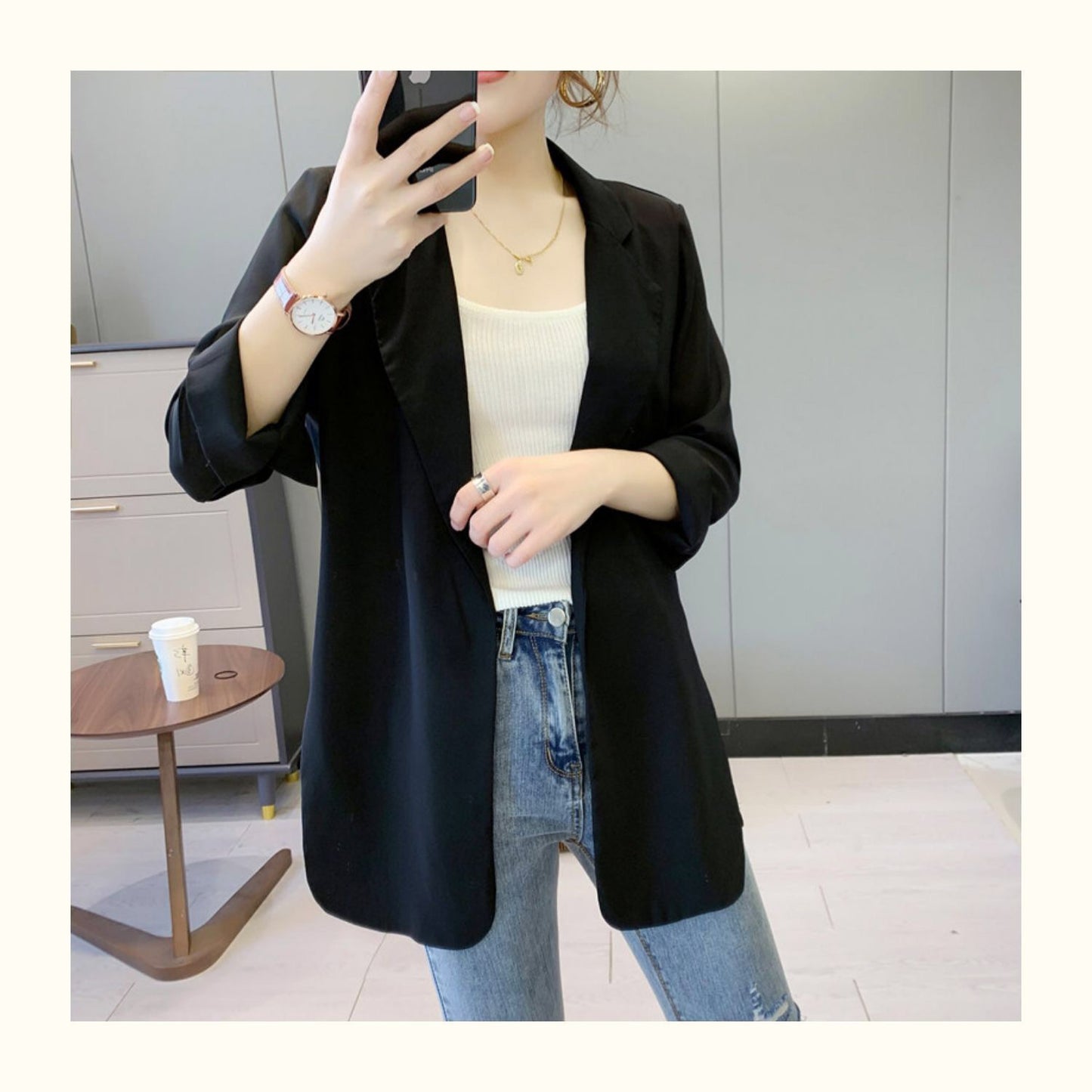 WomenLoose Sunscreen Clothes Mid-length Air Conditioning Cardigan Chiffon Small Suit Jacket