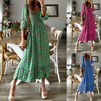 Women's Long Printed Stitching Dress
