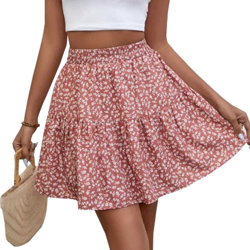 A- Line Short High Waist Floral Frill Hem Skirt