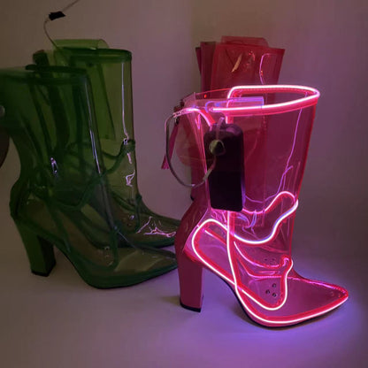 Women's Fashion PC Flashing Light Transparent Boots