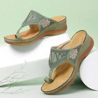 Sexy Female Floral Embroidery Ring Comfortable Casual Wedge Sandals