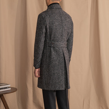 Wool Double Breasted Houndstooth Coat Mid-length Coat