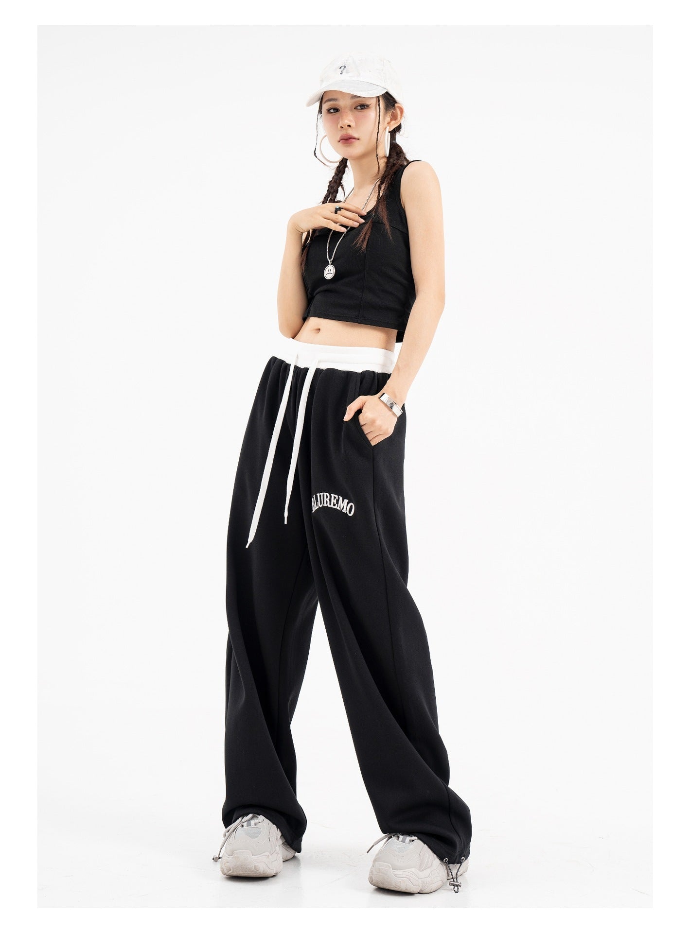 High Street Letter Embroidered Leisure Tappered Drawstring Sweatpants