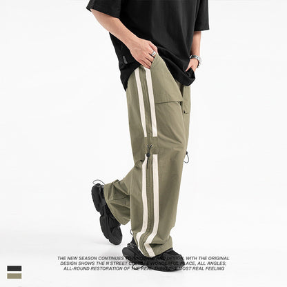 خياطة جيب ثلاثي الأبعاد مستقيم فضفاض عارضة السراويل واسعة الساق