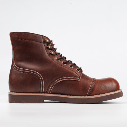 حذاء مارتن من جلد البقر القديم للرجال مصنوع من جلد الشمع الزيتي، حذاء عسكري للعمال