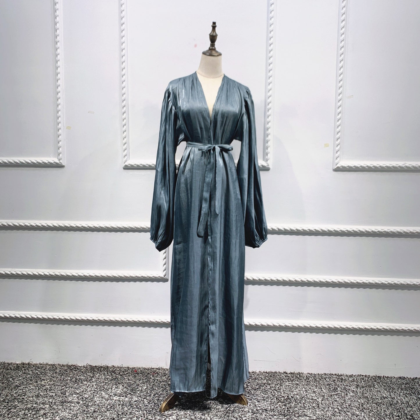 Eid Muslim Abaya Dress Kimono For Women Fashion Shining Silklike Summer Abayas Cardigan Puff Sleeve Dubai Turkey Clothes