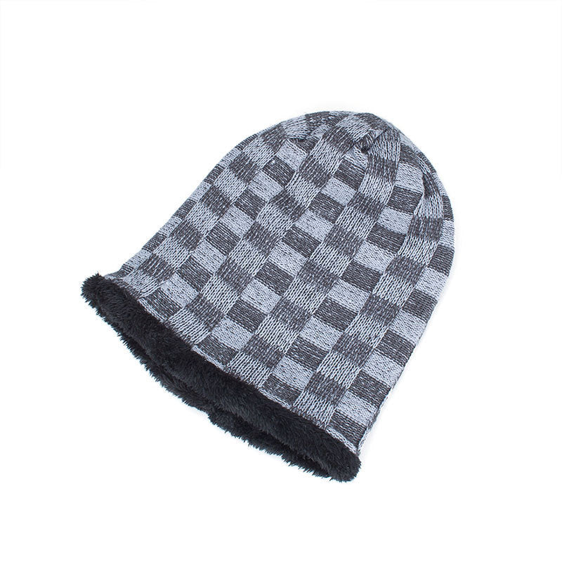 قبعة صوف محبوكة بالإضافة إلى مخملية دافئة بألوان متباينة مربعة صغيرة