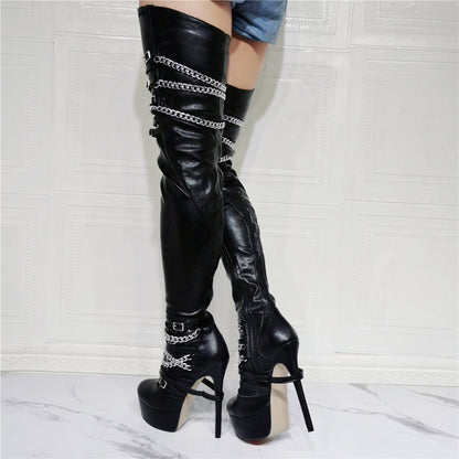 Water Table High Heel Elastic Over-the-knee Large Size Women's Wellies Thigh Boots