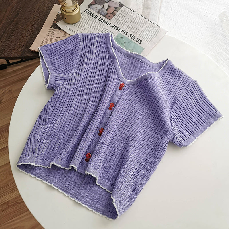 Round Neck Top Short Knit Sweater Women's Thin Short Sleeve T-shirt Shirt