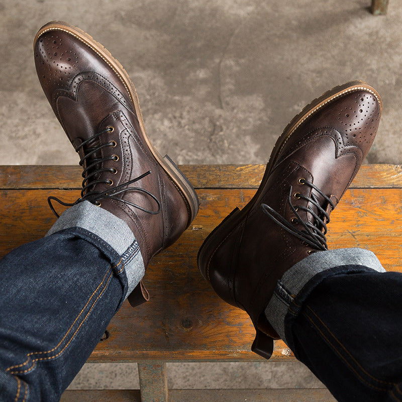 أحذية جلدية عالية الجودة للرجال من جلد البقر من الطبقة الأولى، أحذية بروك مارتن البريطانية للرجال