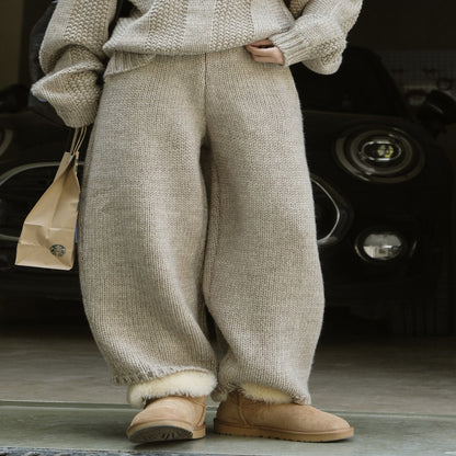 Retro Iceland Yarn Thick Knitted Casual Pants Loose Wool Trousers