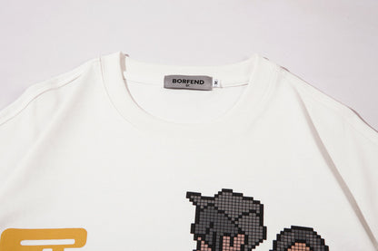 Mosaic Cartoon Character Printed Short-sleeved T-shirt For Men And Women