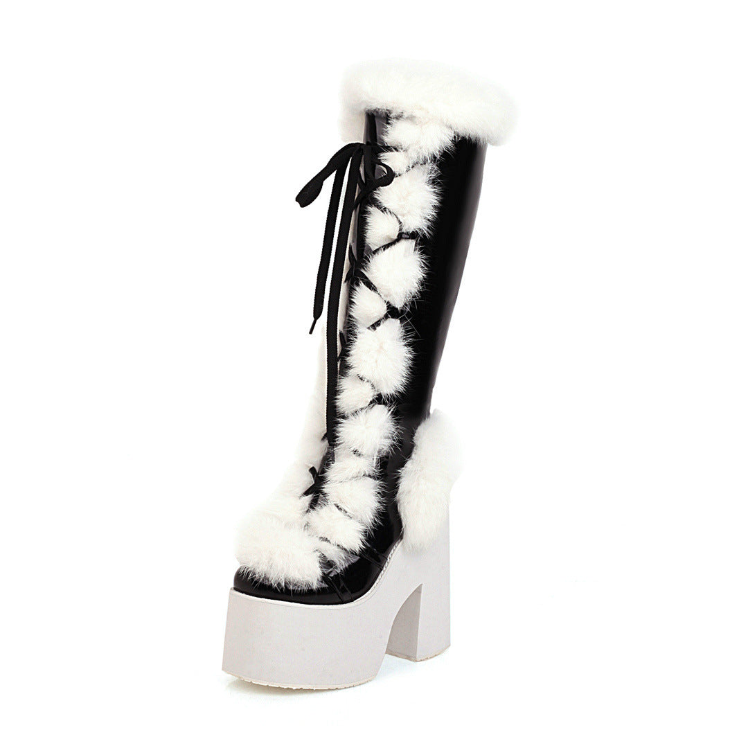 High Heeled Platform Thick Soled Snow Boots Fur Boots