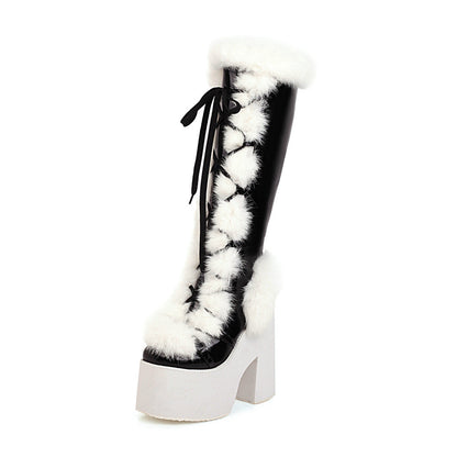 أحذية عالية الكعب سميكة سوليد أحذية الثلوج الفراء