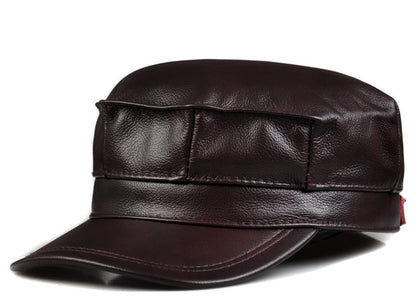 Autumn And Winter Men's Genuine Leather Octagonal Cap