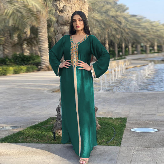 فستان مع شريط الماس الساخن الدانتيل رداء دبي مسلم