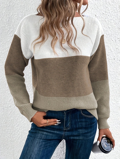 Women's Round Neck Splicing Knitwear Loose Top Sweater