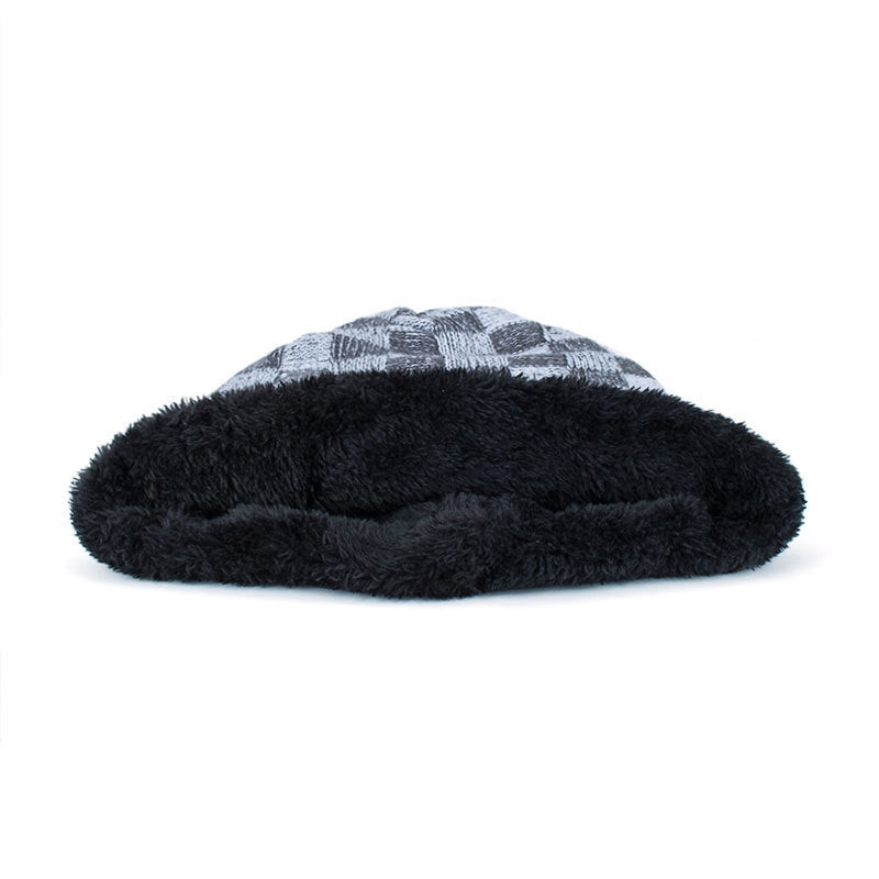 قبعة صوف محبوكة بالإضافة إلى مخملية دافئة بألوان متباينة مربعة صغيرة