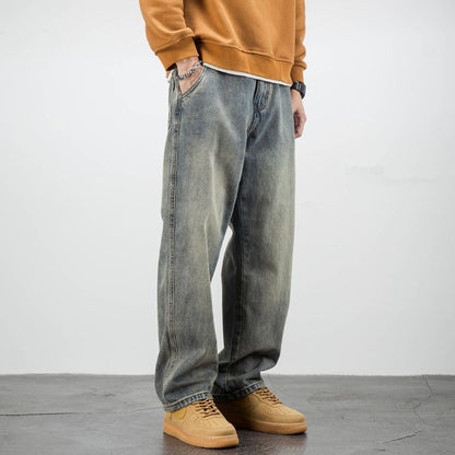American Casual Yellow Mud Dyed Jeans Straight Loose