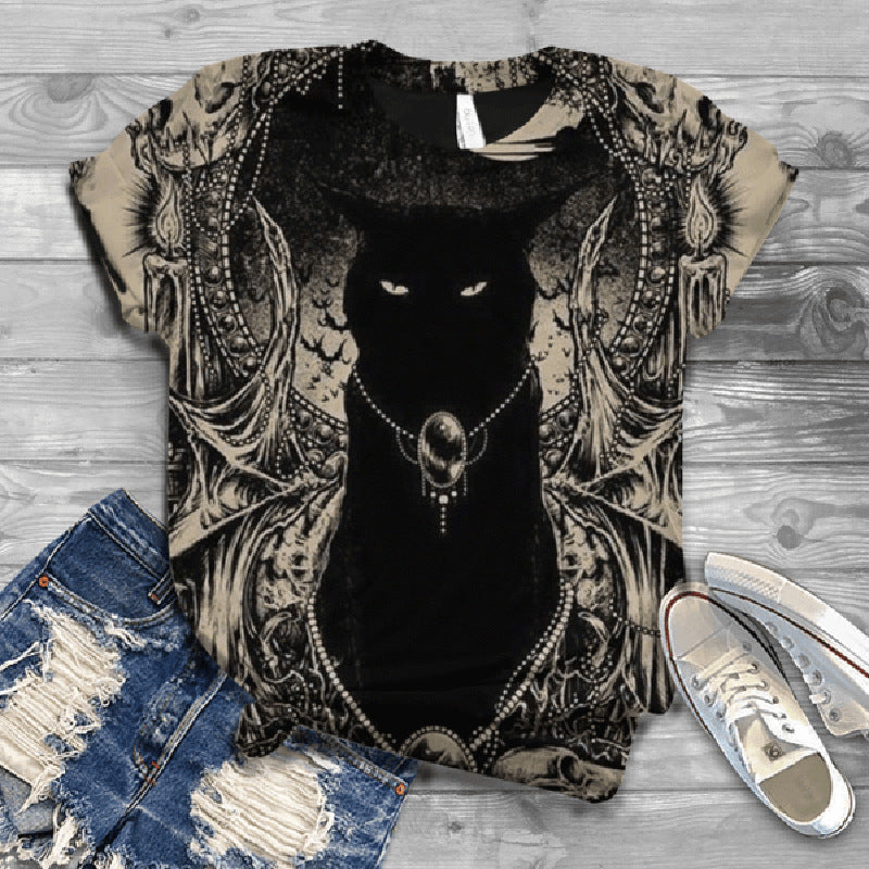 Fashion Lady Cat Print Short Sleeve