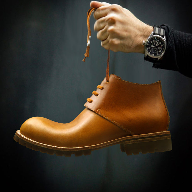 أحذية العمل أحذية رجالية قصيرة جلد طبيعي اليدوية الرجعية
