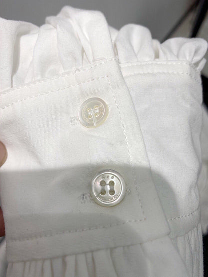 قميص أبيض طية صدر السترة كبير بطبعة أوراق اللوتس المجوفة من ريترو