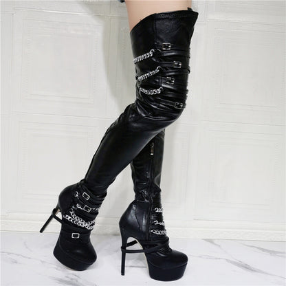 Water Table High Heel Elastic Over-the-knee Large Size Women's Wellies Thigh Boots