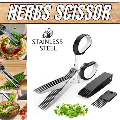 Herb Scissors Set With 5 Blades And Cover - Multipurpose Kitchen Shear