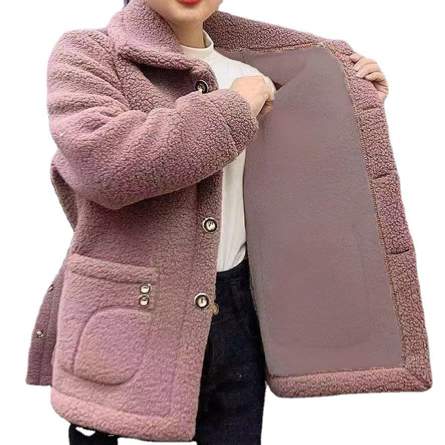 معطف سميك مبطن بالصوف من الكشمير الصناعي للأم للخريف والشتاء معطف دافئ متوسط ​​الطول