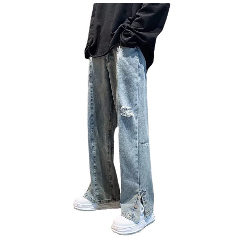 بنطال جينز مطرز بأحرف أمريكية، سروال هاي ستريت ذو قصة مستقيمة من ماركة هيب هوب