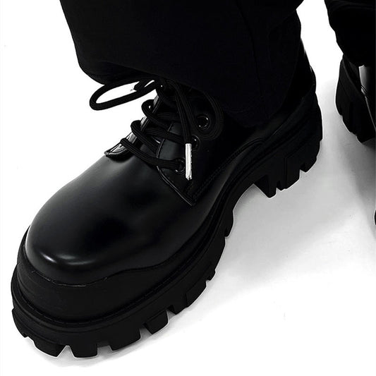 ملابس رسمية بريطانية للرجال ذات نعل سميك، أحذية جلدية مرتفعة باللون الأسود