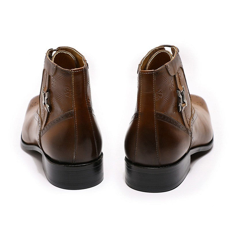Men's Pointed Leather Boots Front Lace-up  Boots