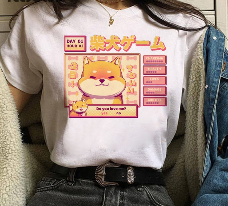 Cute Shiba Inu Print Men And Women Couple T-shirt Bottoming